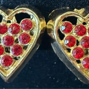 Vintage Red Crystal Rhinestone Heart Earrings